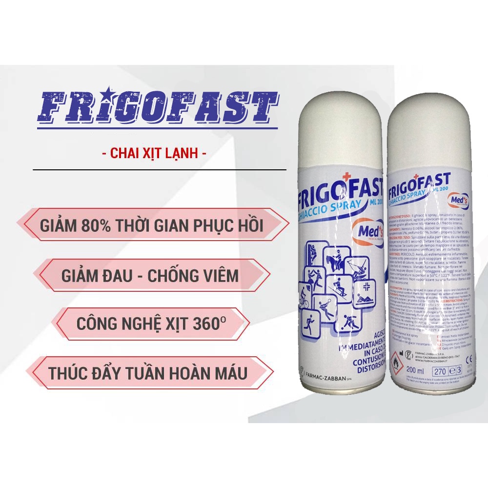Bình xịt giảm đau FRIGOFAST, xịt lạnh chấn thương trong thể thao. MADE IN ITALY-CHÍNH HÃNG