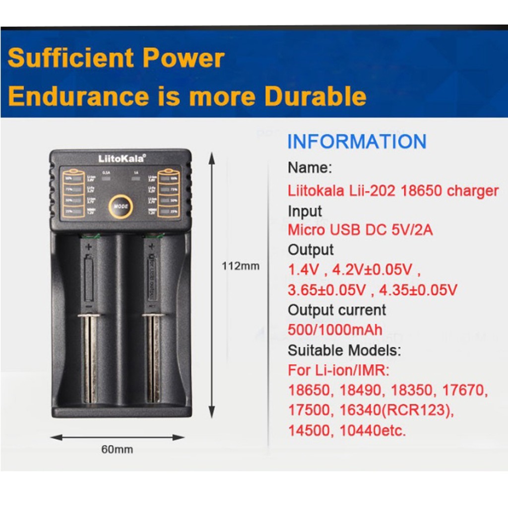 Sạc pin đa năng Liitokala lii-202 lii-100 lii-402 lii 202 Sạc pin lithium LIFEpo4 NI-MH 14500 18650, AA, AAA, 26650...