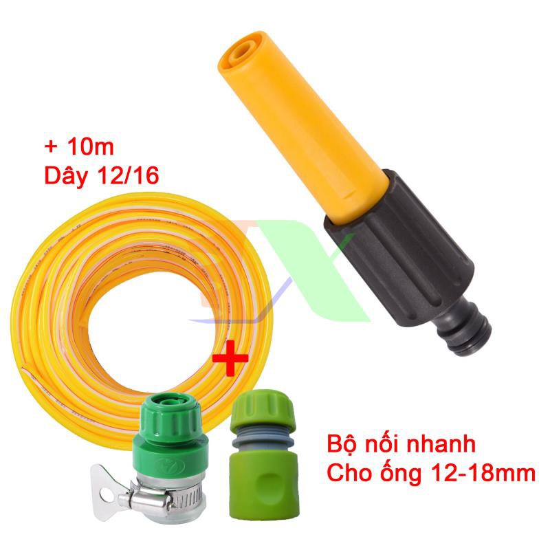 Bộ vòi xịt nước tưới cây, rửa xe VOI-N16.430, Vòi thẳng đa năng 3 món + 10m Dây 12/16 mm