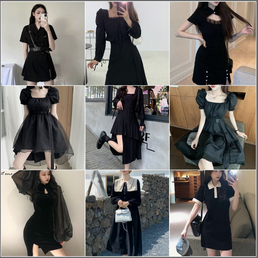 ( SẴN MẪU 5 S ) Tổng hợp đầm tiểu thư màu đen ulzzang thời trang - AK1
