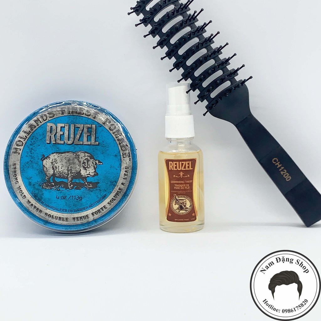 Pomade vuốt tóc Reuzel Blue + Tặng Reuzel Grooming Tonic 20ml + Tặng Lược Chaoba