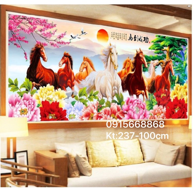 Tranh thêu khổ lớn mã đáo thành công kt 237-101cm