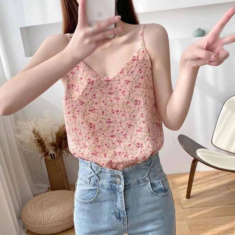 Áo Voan Hai Dây Họa Tiết Hoa Phong Cách Hàn Quốc Dành Cho Nữ