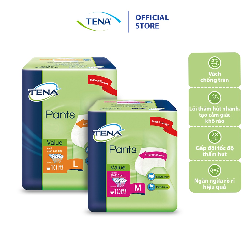 Tã quần người lớn TENA Value pants siêu thấm, chống tràn cao cấp - Tặng 3 gói giấy rút