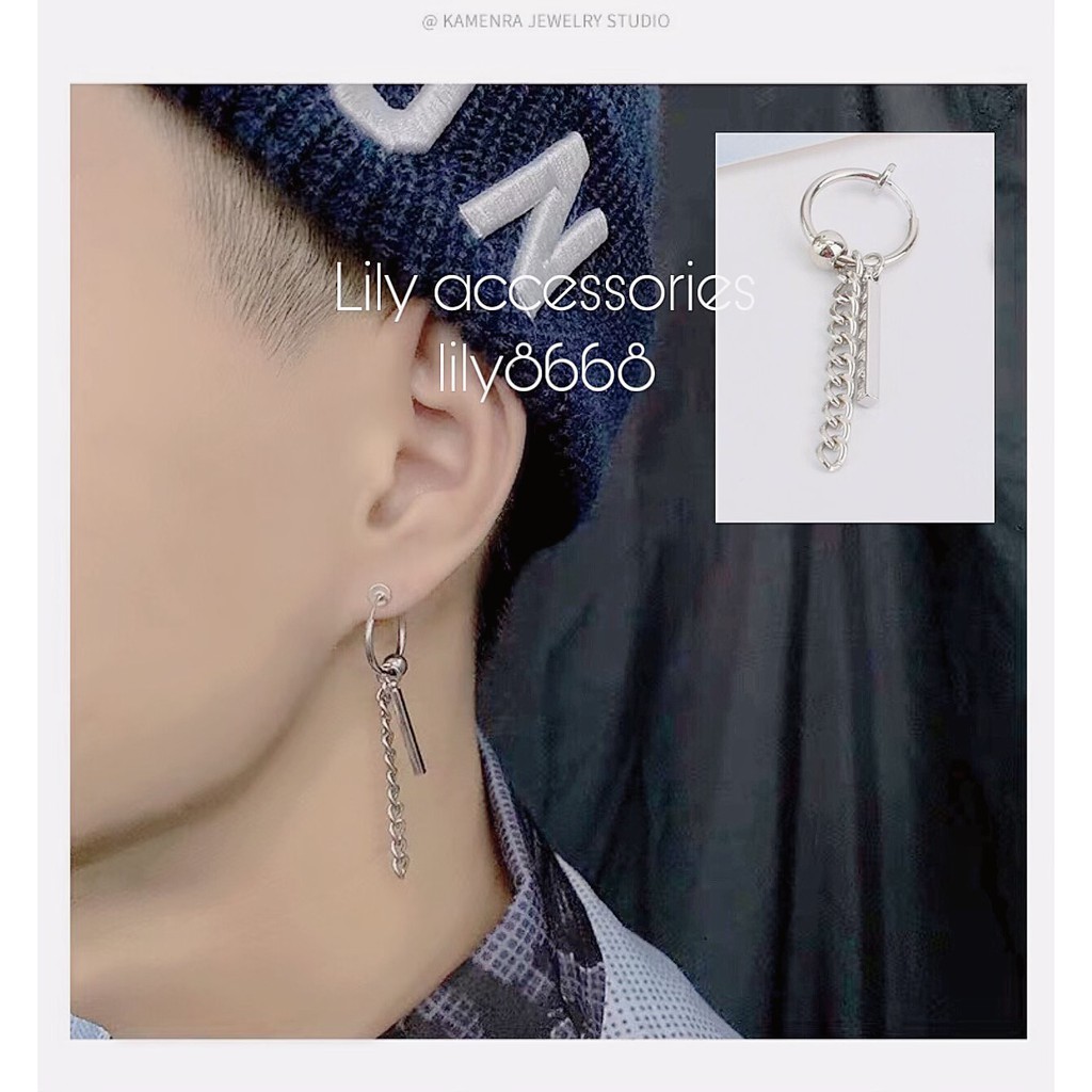 Chain Hoop Earcuff With Stick kẹp tai titan thanh xích phối bi không cần xỏ lỗ không gỉ không đen không dị ứng