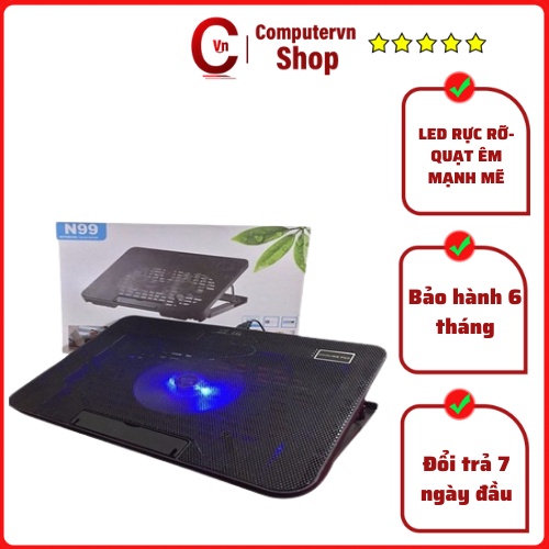 Đế tản nhiệt laptop Cooling Pad N99 1 quạt lớn, đế nâng 45 độ, quạt mạnh, máy êm