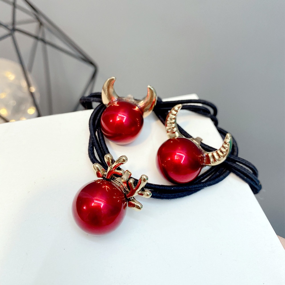 Dây Buộc Tóc Cao Su Co Giãn Đính Sừng Hươu Năm Mới 2022