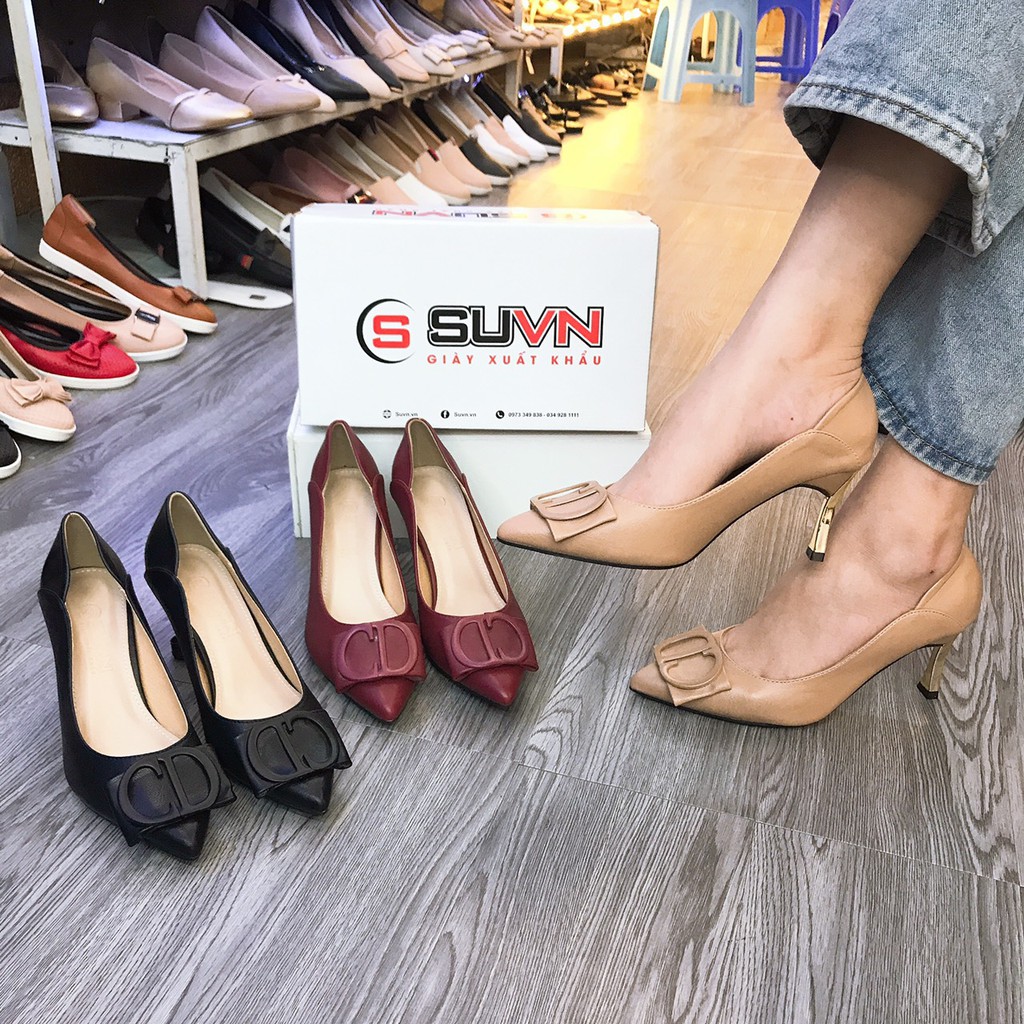 [Mã SKAMLTSM9 giảm 10% đơn 99K] Giày cao gót nữ 5 phân gót nhọn da lì mũi nhọn công sở hàng VNXK Ảnh thật Suvn