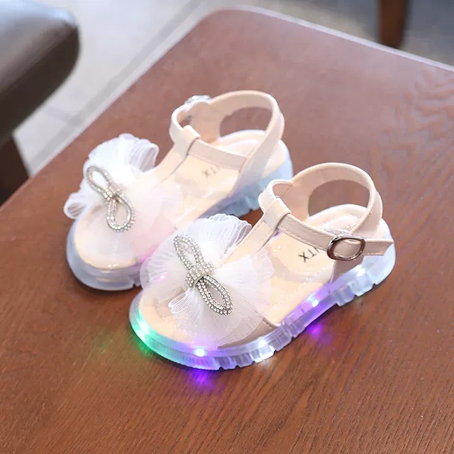 sandal bé gái - dép quai hậu cho bé có đèn led siêu đẹp, da bóng nơ siêu điệu 1-8 tuổi 620