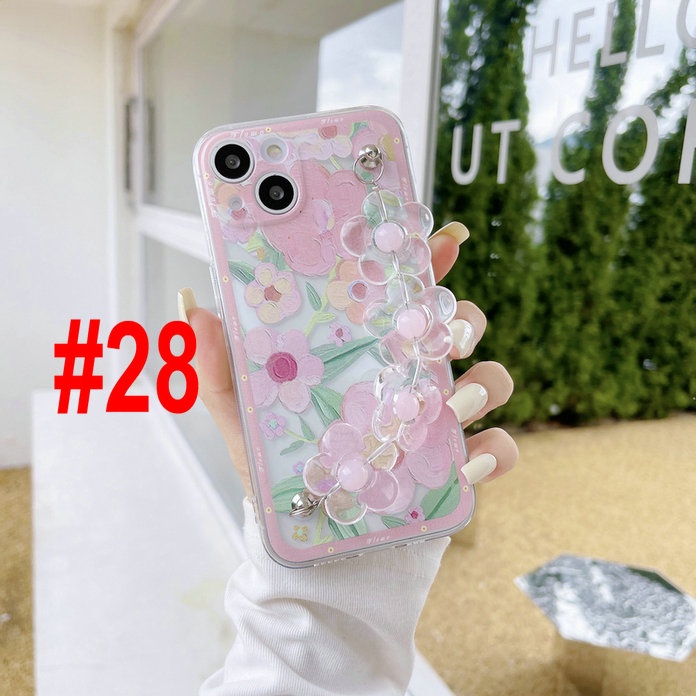 Casing For IPhone 13 12 11 Pro Max Mini SE 2020 6 6S 7 8 7+ 8+ 6+ 6S+ X XS XR XSMAX ProMax Cute Flowers Tpu Fine Hole Shockproof Clear Soft Phone Case Best Friend Back Cover with Chain CES 27