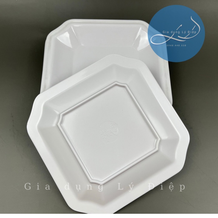 Dĩa nhựa melamine trắng vuông góc 7(dv18)