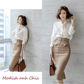 [GIÁ HỦY DIỆT] Set áo trắng chân váy nâu tây S052 - MC phân phối chính thức ( kèm ảnh thật shop tự chụp)