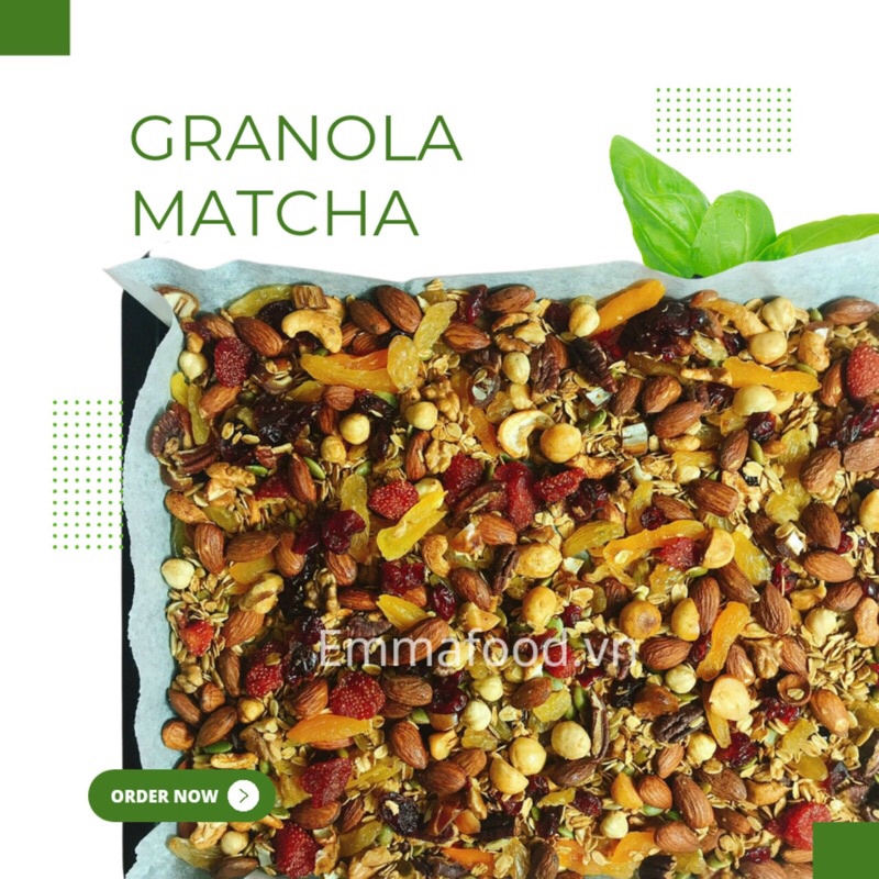 Granola vị Matcha Mix 15 Hạt Không Đường EMMA Food Ngũ Cốc Giảm Cân Tự Nhiên