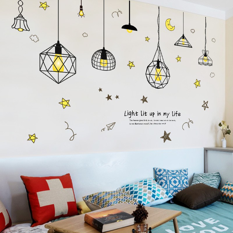 Tranh dán tường trang trí ký túc xá, decal dán tường trang trí decor phòng ngủ (Đèn vàng)