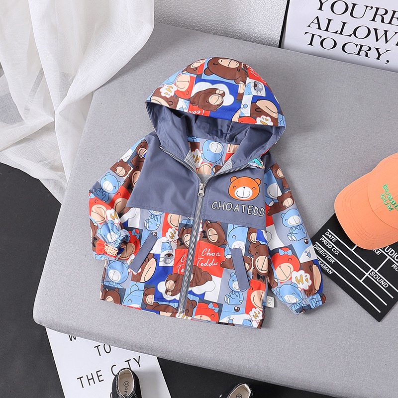 AK14 Size90-120 Áo khoác bé trai có mũ (Áo gió xịn 2 lớp lót thun cotton) Thời trang trẻ Em hàng quảng châu