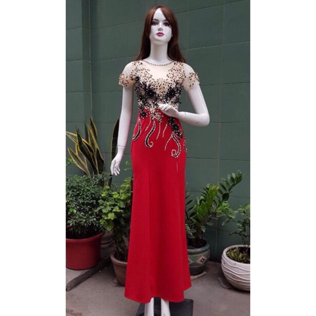 Đầm maxi body dạ hội kết hoa nổi và kim sa TRIPBLE T DRESS- size M/L/XL (kèm ảnh thật) MS28Y