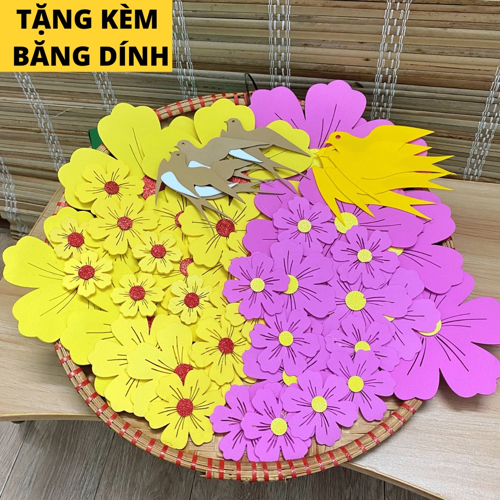 Set Hoa mai Hoa đào- Bông mai - hoa đào xốp đủ cỡ dán tường - dán kính phụ kiện trang trí tết