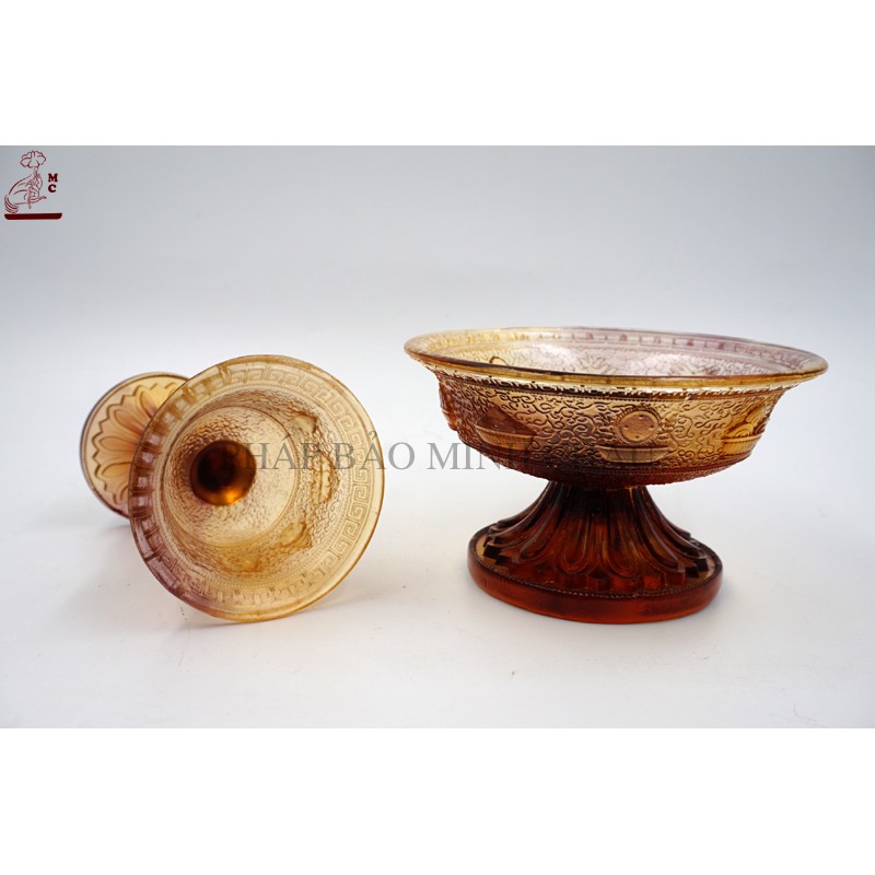[PHÁP BẢO MINH CHÂU] Chén Hộ Pháp Lưu Ly Nhỏ - To (Xanh - Vàng)