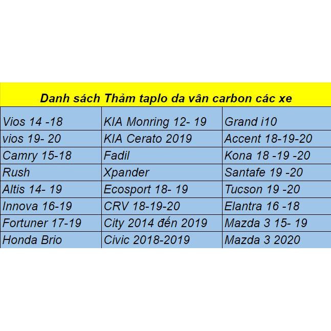 Morning,Thảm taplo da carbon cao cấp dành cho xe Kia Morning đời 2012 2013 2014 2015 2016 2017 2018  2019.