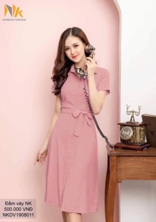 Đầm A cổ đức nẹp đai NK