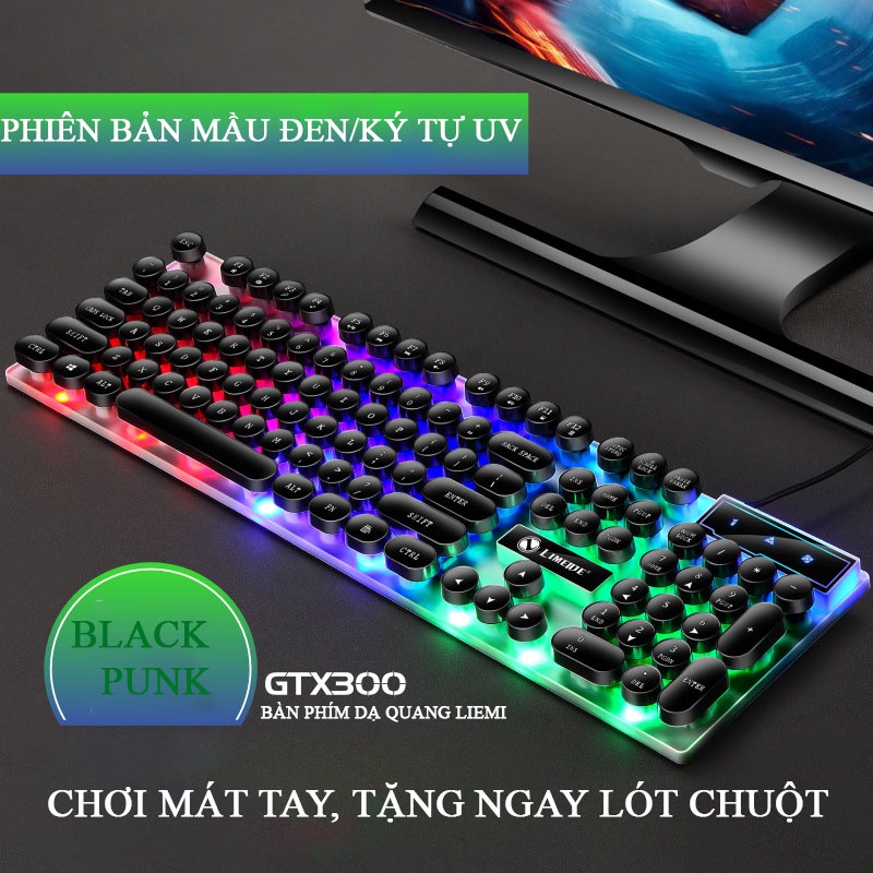 Bàn phím máy tính punk retro G T X 300 có đèn nền, bàn phím tặng chuột có dây