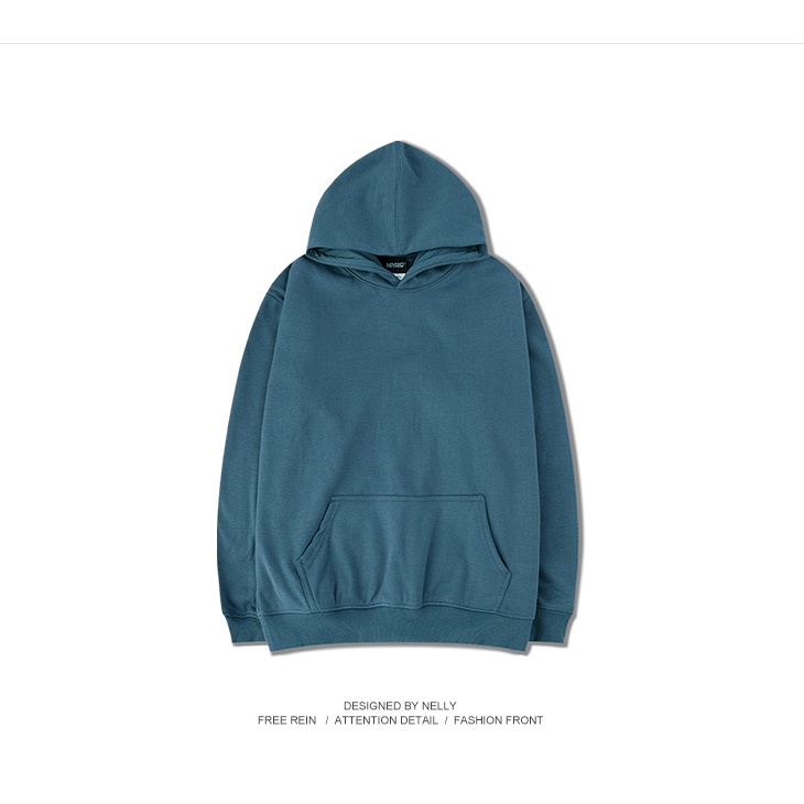 Áo hoodie Nelly Heybig trơn màu xanh lam