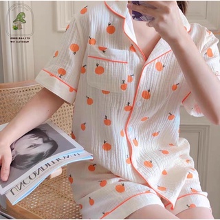 [Ảnh Thật] Bộ Đồ Ngủ Pijama Cổ Vest Áo Cộc Quần Đùi Chất Vải Đũi Xốp Mềm Mịn Thoáng Mát Đồ Bộ Mặc Nhà Hình Gấu Dễ Thương