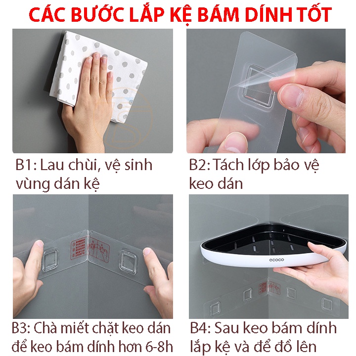 Kệ Góc Phòng Dán Tường Ecoco E2030 Để Đồ Trong Nhà Tắm, Nhà Bếp Chống Nước Chịu Lực