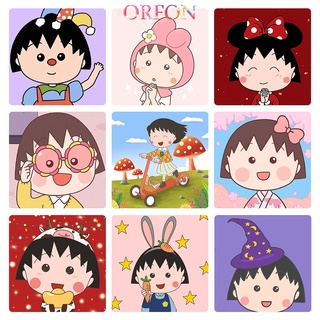 Tranh sơn dầu 20*20cm họa tiết cô bé maruko dễ thương dùng trang trí nhà cửa