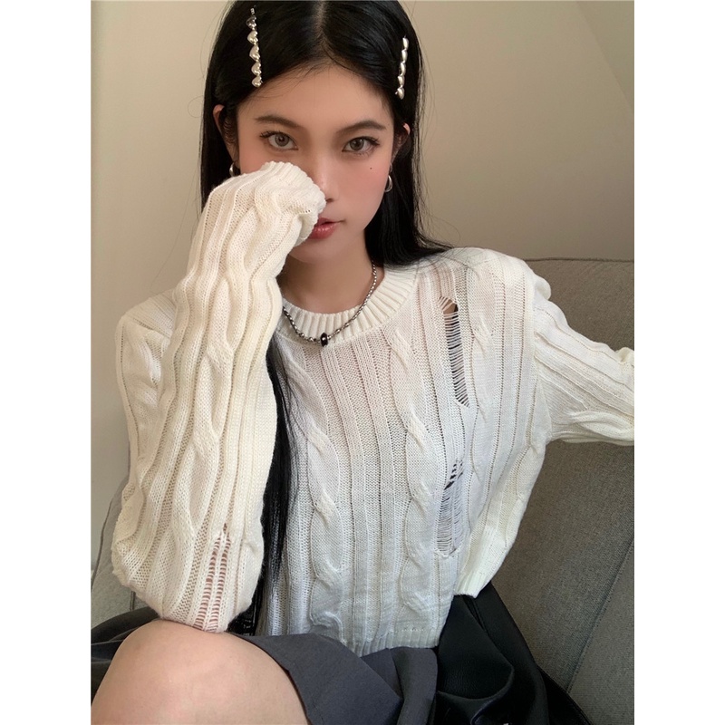 Áo sweater Dệt Kim Tay Dài Cổ Tròn Màu Trơn Thời Trang Hàn Quốc Dành Cho Nữ