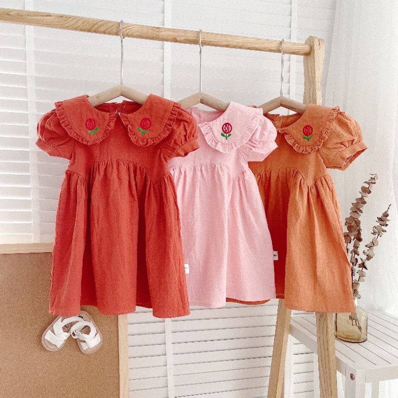 ✓8-22kg✓ Váy cổ sen thêu dáng basic mozi kids cho bé yêu