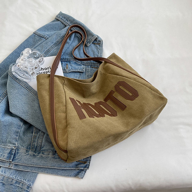 Túi Xách Đeo Vai Vải Bạt Ngăn Chứa Rộng Thời Trang Nữ Sành Điệu