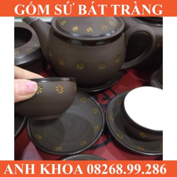 Ấm chén tử sa hoa sao lòng trắng - Gốm sứ Bát Tràng Anh Khoa