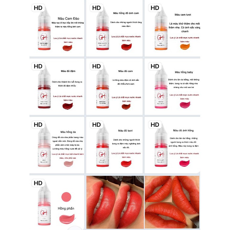 Mực hữu cơ GH phun môi đẹp siêu bám nhanh lên màu chuẩn, Mực phun xăm môi Nano gh chính hãng Mỹ 6ml / 12ml