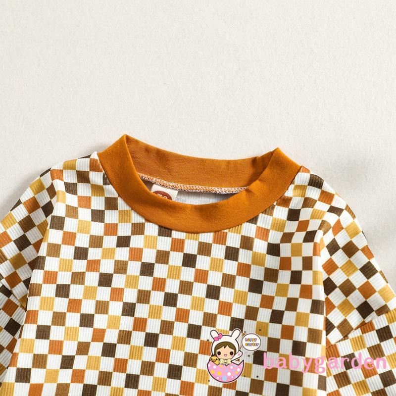 Bộ Áo Liền Quần Tay Dài Cổ Thuyền In Họa Tiết Kẻ Ô Dành Cho Bé Trai 0-24 Tháng Tuổi