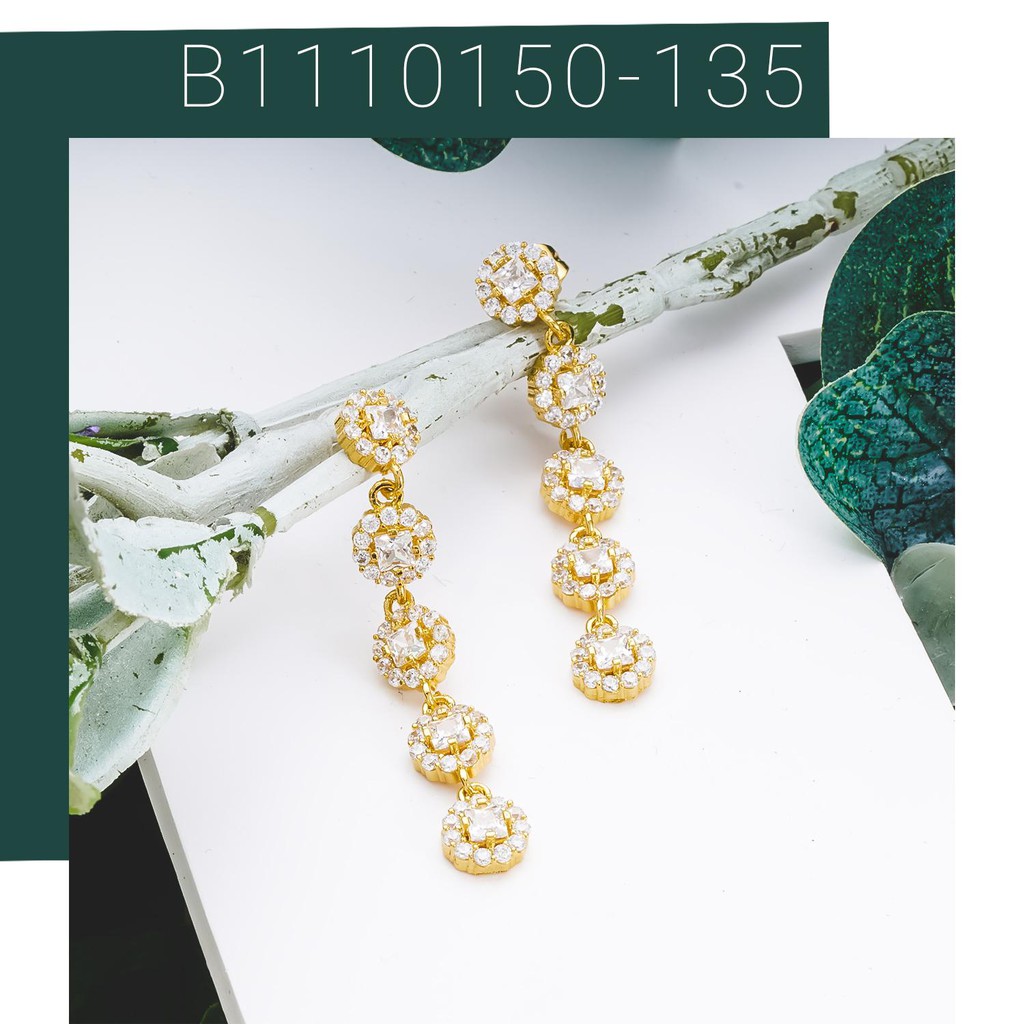 Bông tai nữ UHA mạ vàng 18K , đính kim cương nhân tạo B1110150-135