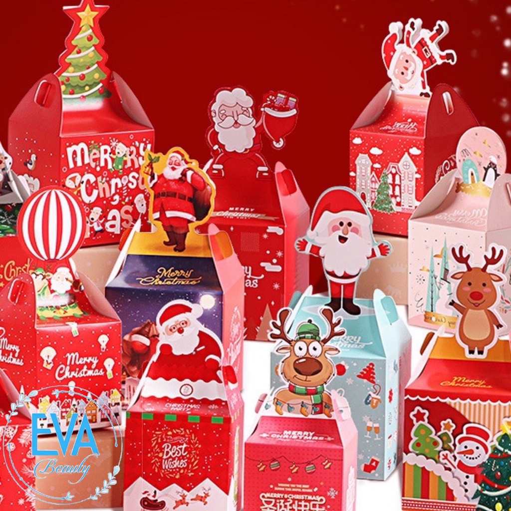 Set 6 Hộp Đựng Quà Noel In Hoạ Tiết Giáng Sinh Gồm 6 Mẫu Hộp Khác Nhau Xin xắn M3536