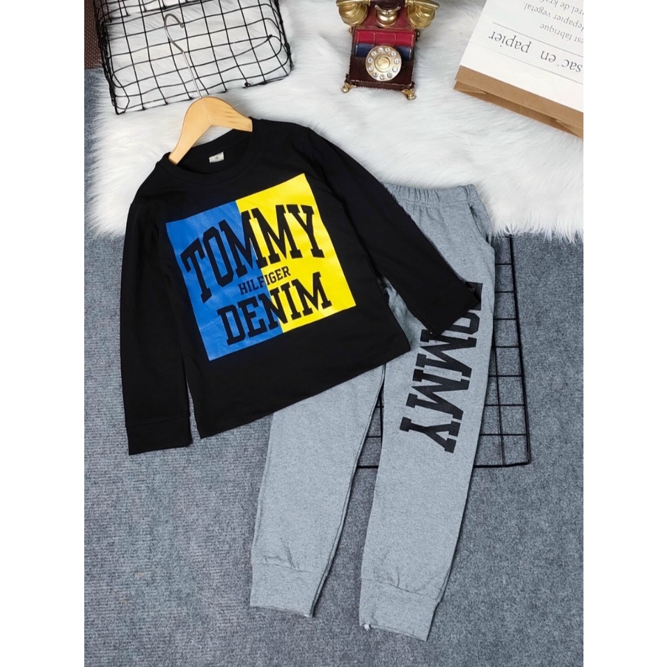 Bộ thun coton tay dài quần dài bé trai size đại