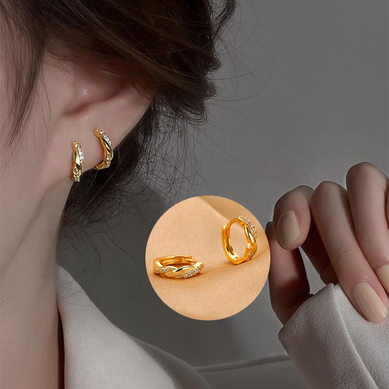 Hoa Tai Hình Tròn Nhỏ Đính Đá Kim Cương Đơn Giản Thời Trang Cho Nữ