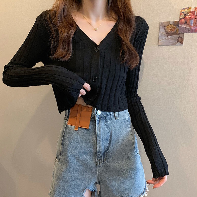 Áo Khoác Cardigan Dệt Kim Dáng Ngắn Phong Cách Hàn Quốc Thời Trang Mùa Thu Cho Nữ