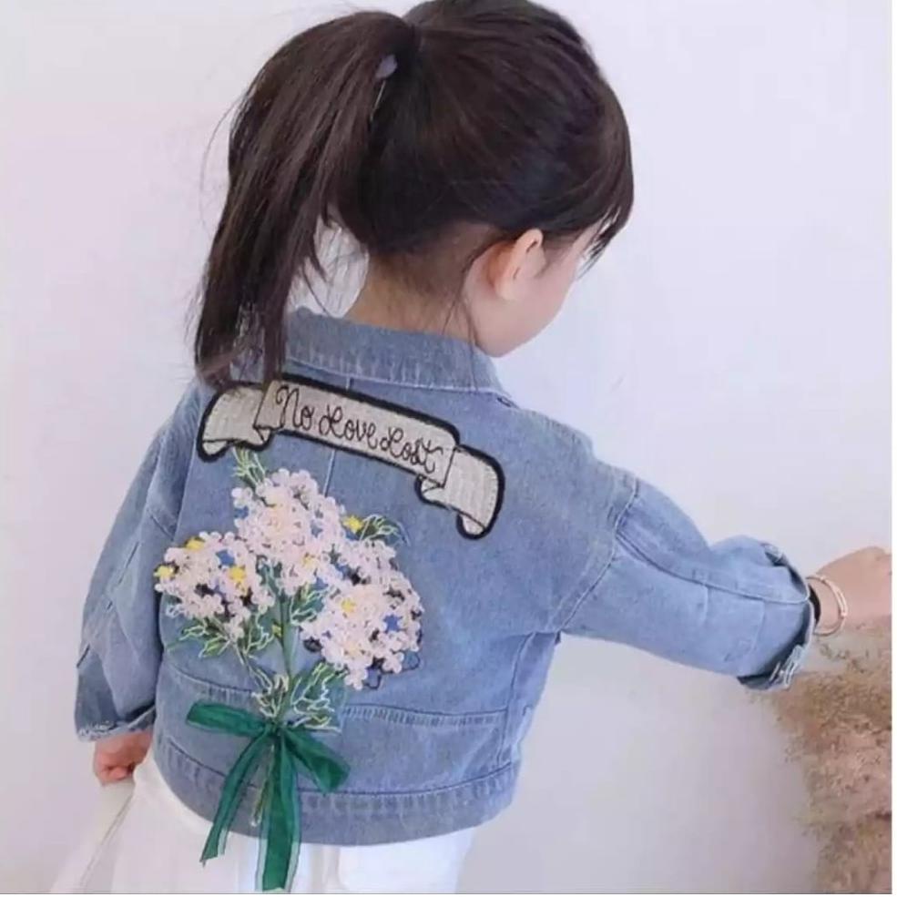 Áo Khoác JEANS Thêu Hoa Cho Bé Gái 3-12 Tuổi