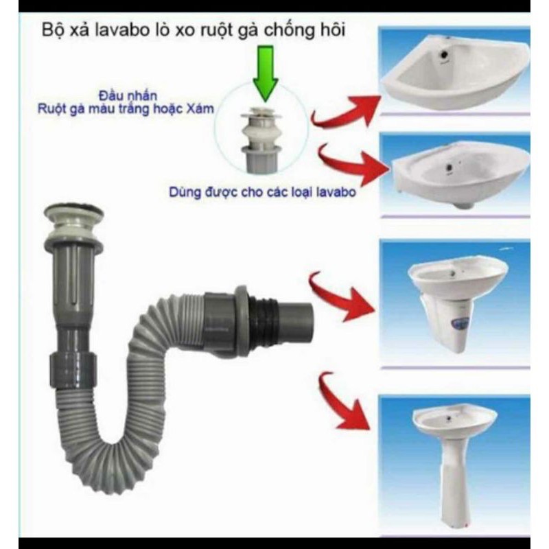 Bộ Xả Lavabo nhựa Cao Cấp nút nhấn - chậu rửa mặt, xả ruột gà