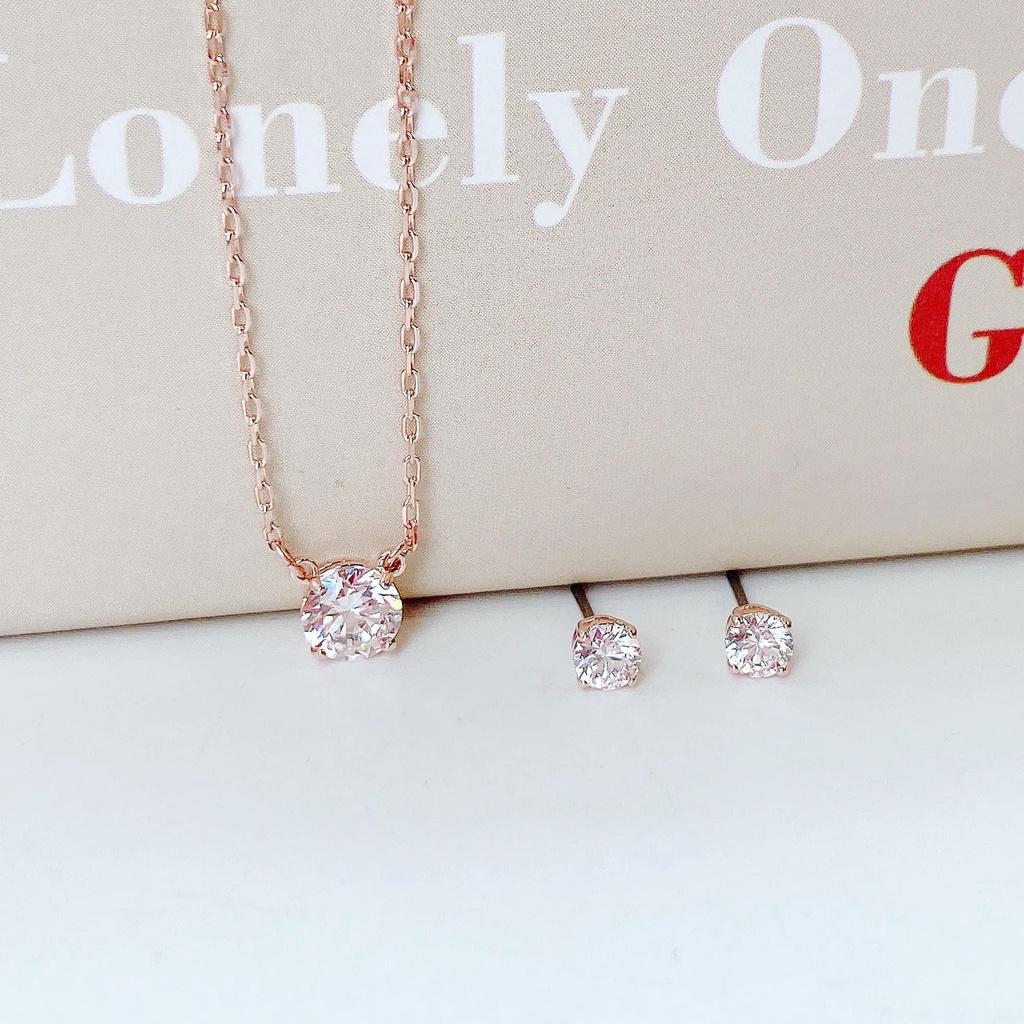 Swarovski - Set dây chuyền kèm hoa tai Attract Round set Rose-gold tone plated 5616233