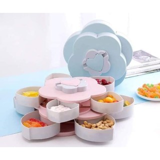 Khay đựng mứt tết, bánh kẹo hoa quả 2 tầng 10 cánh xoay 360 độ sang trọng tiện dụng gọn gàng (giao màu ngẫu nhiên)