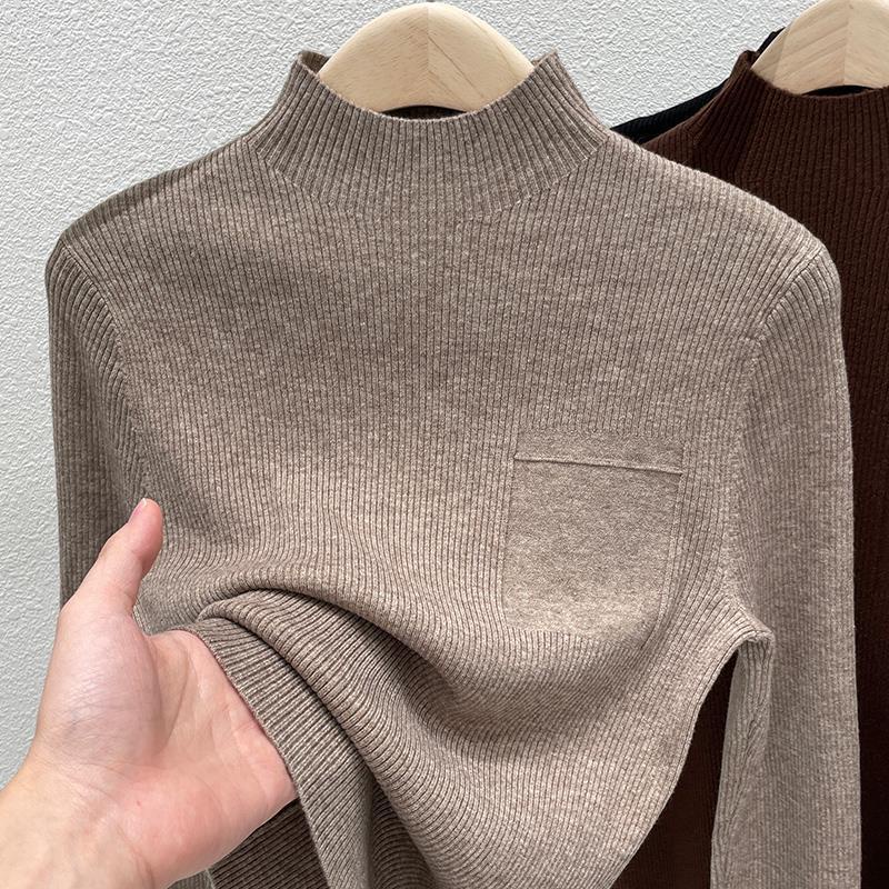 Hàng Châu Âu Cao Cấp Áo Sweater Dệt Kim Cổ Lọ Dáng Ôm Mùa Thu Đông Cao Cấp Cho Nữ