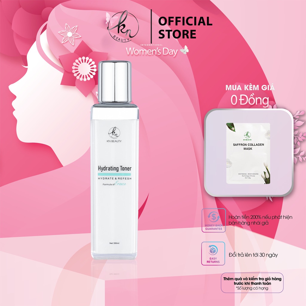 Nước Hoa Hồng Cân Bằng Da - Hydrating Toner Kn Beauty 100ml tặng kèm mặt nạ saffron