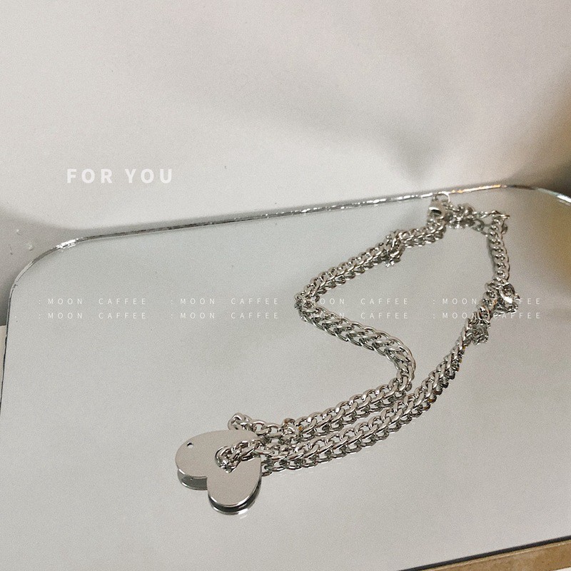 Đôi khuyên tai dáng dài/ Dây chuyền mặt hình trái tim phong cách retro đơn giản thời trang