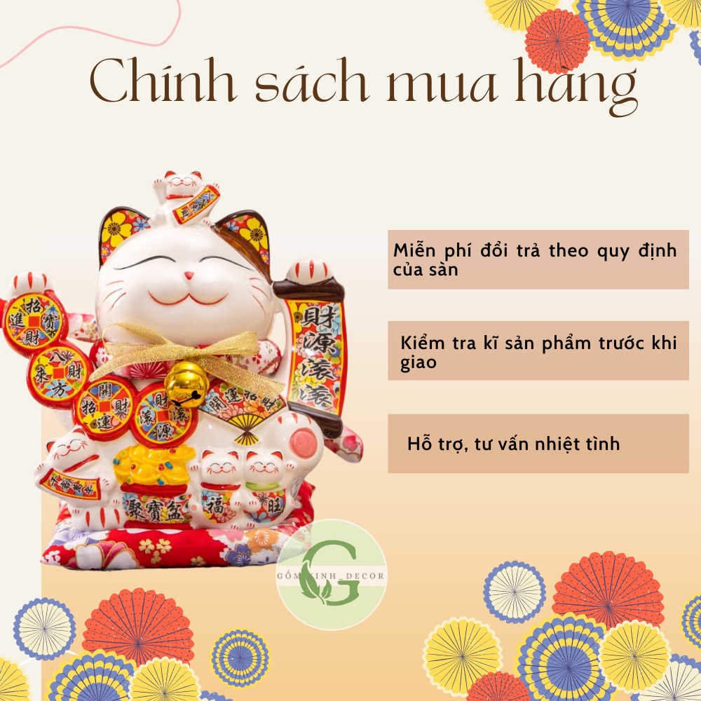 Mèo Thần Tài May Mắn vẫy tay chiêu tài lộc Nhật Bản Maneki neko gốm sứ cao cấp nhiều mẫu mới đẹp các size