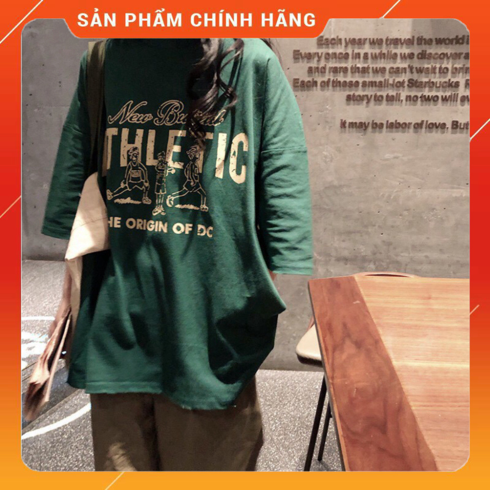 Áo Thun Cộc Tay Form Rộng ATHLETIC - Phông tay lỡ cổ tròn oversize màu xanh rêu Ulzzang