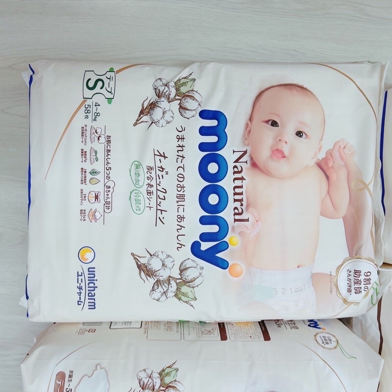 Bỉm Moony Natural trắng nội địa Nhật quần/dán size NB63/S58/M48/L36/XL32